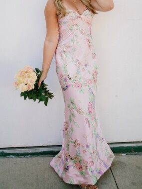 Sherri Hill Floral Satin Dress (mostly pink)